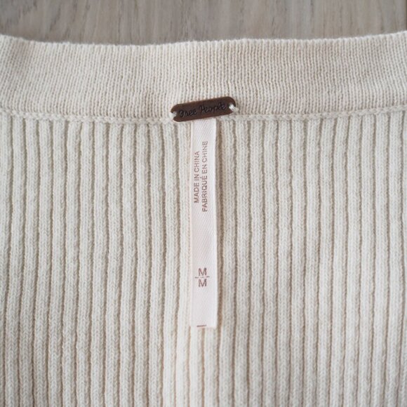 Free People Cream Long Puffed Striped Sleeve Ribbed Knit Sweater Sz Medium Boho - Picture 2 of 15